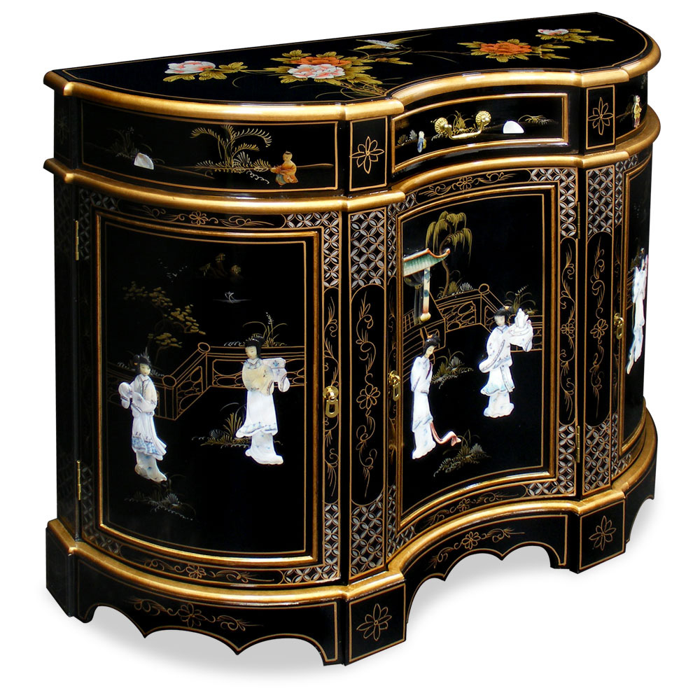 Black Lacquer Marquetry Console