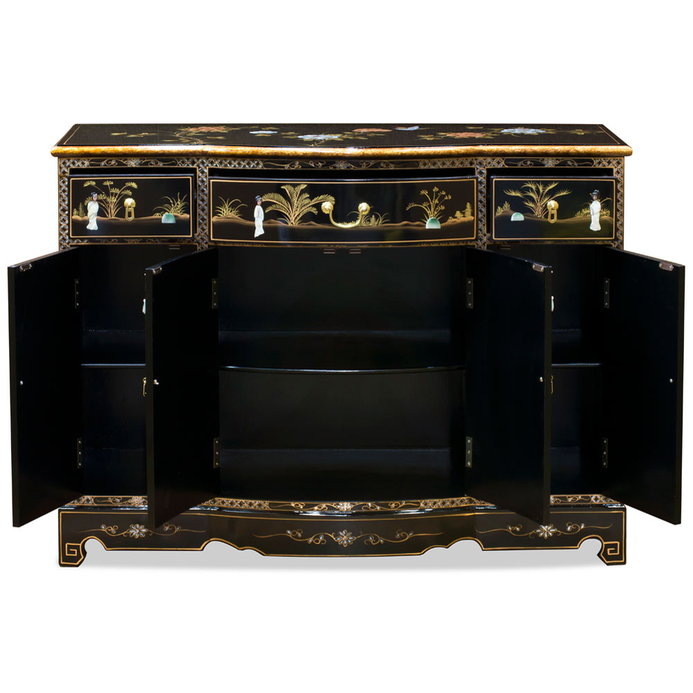 Black Lacquer Mother of Pearl Oriental Accent Cabinet