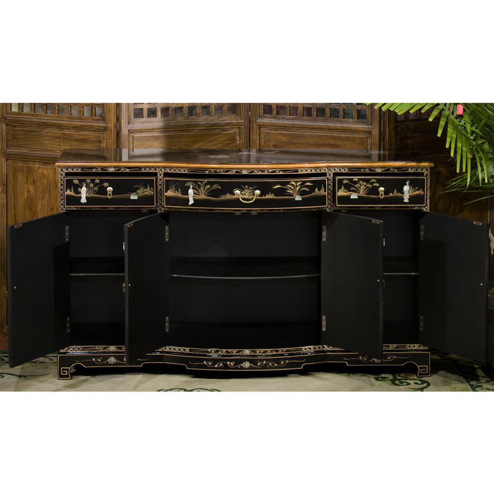 Black Lacquer Mother of Pearl Oriental Sideboard