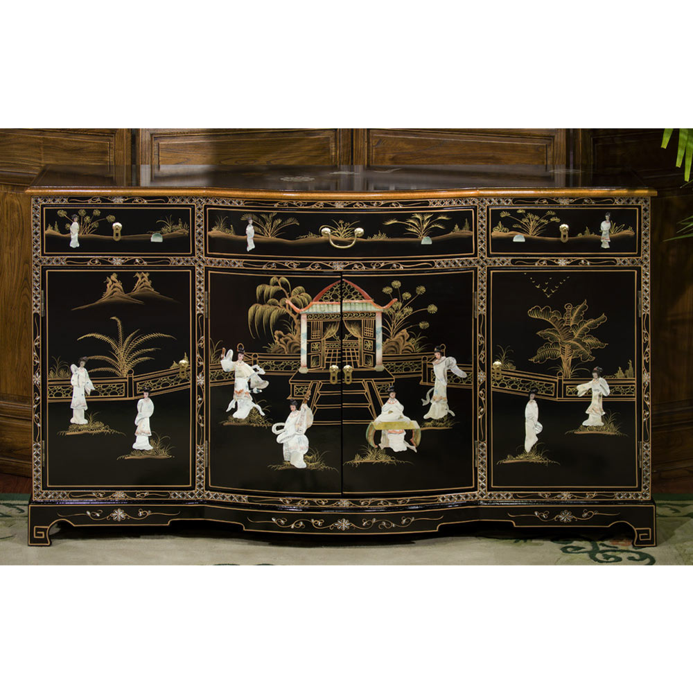 Black Lacquer Mother of Pearl Oriental Sideboard