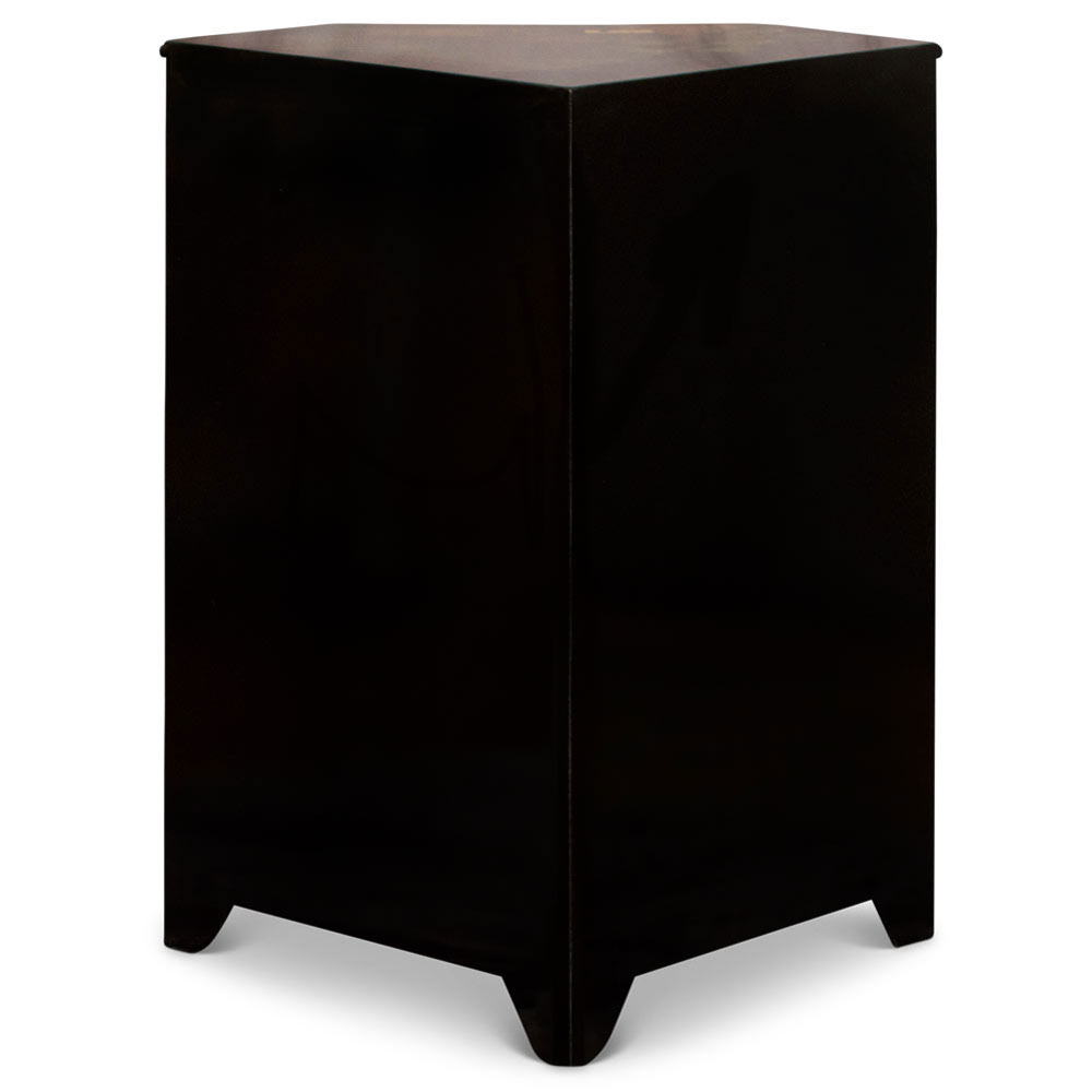 Black Lacquer Chinoiserie Landscape Oriental Corner Cabinet