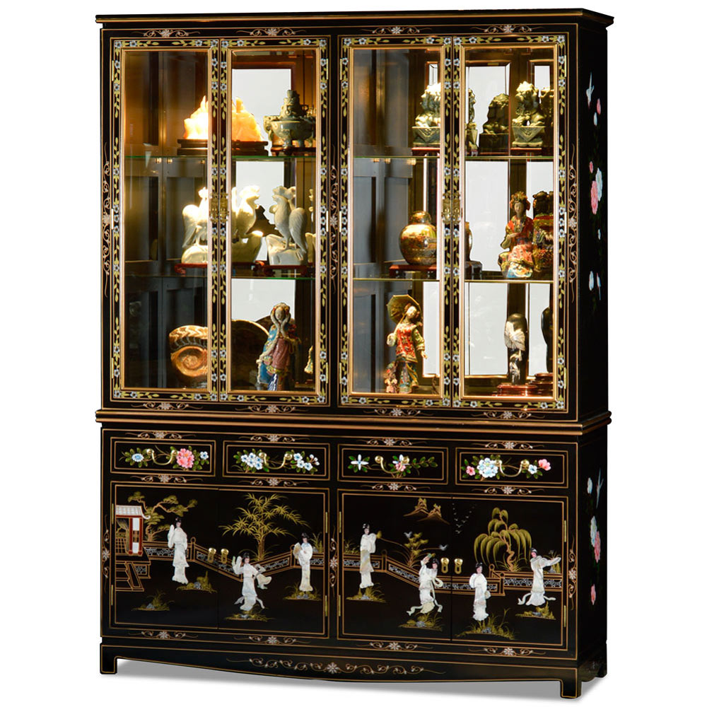 Tall Black Mother Of Pearl China Cabinet