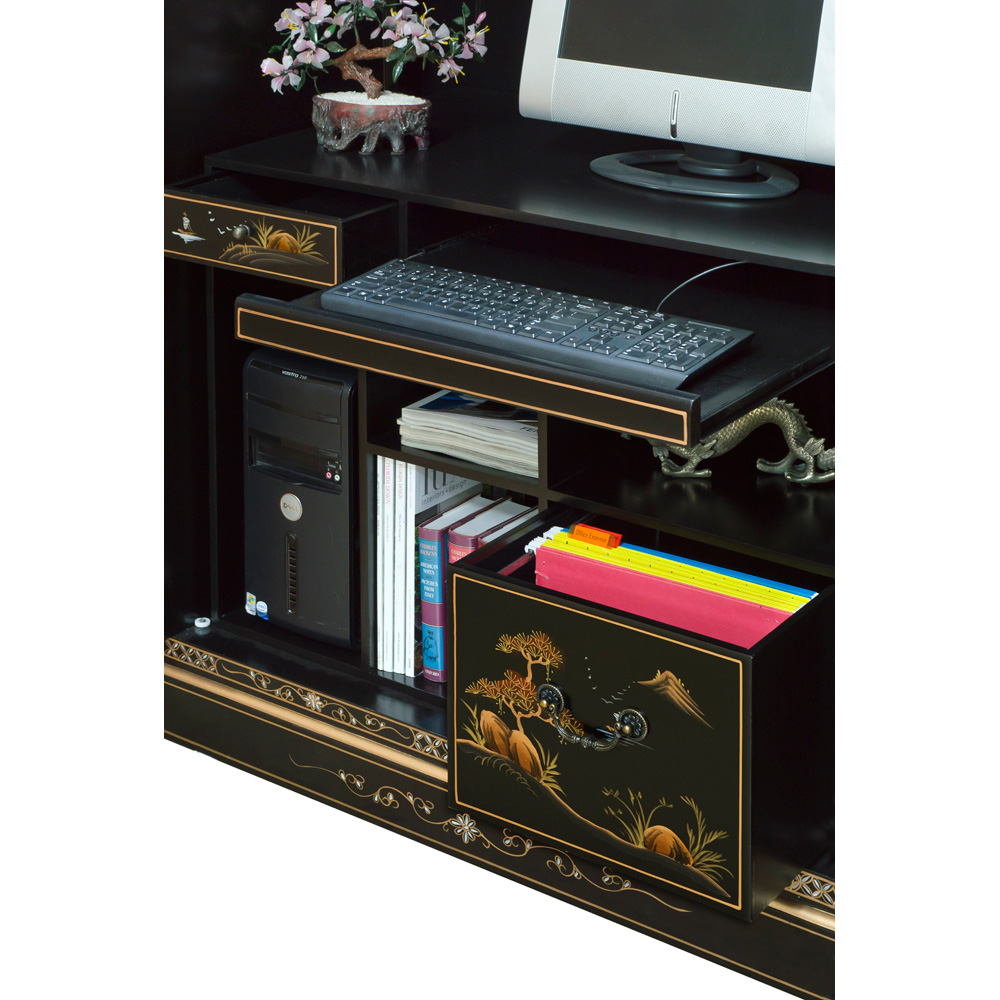 Black Lacquer Mother of Pearl Computer Armoire
