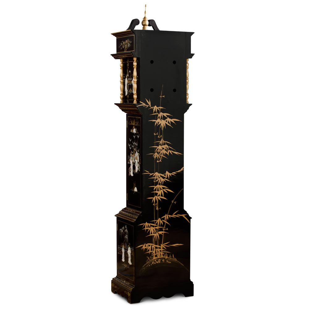 Black Lacquer Mother of Pearl Oriental Grandfather Clock