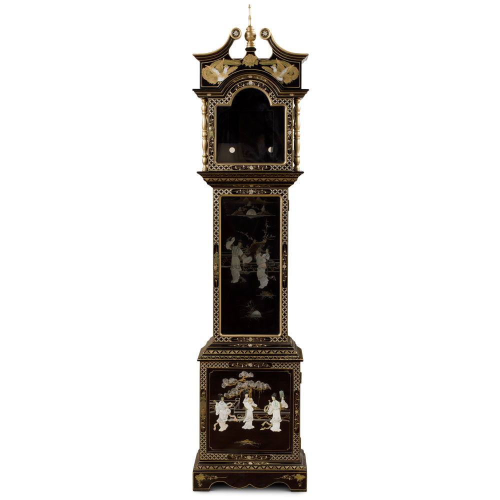 Black Lacquer Mother of Pearl Oriental Grandfather Clock Case