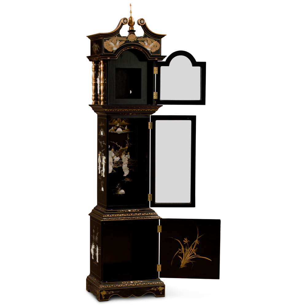 Black Lacquer Mother of Pearl Oriental Grandfather Clock