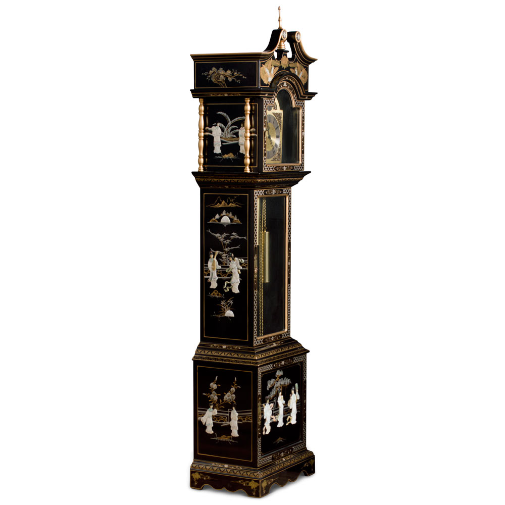 Black Lacquer Mother of Pearl Oriental Grandfather Clock