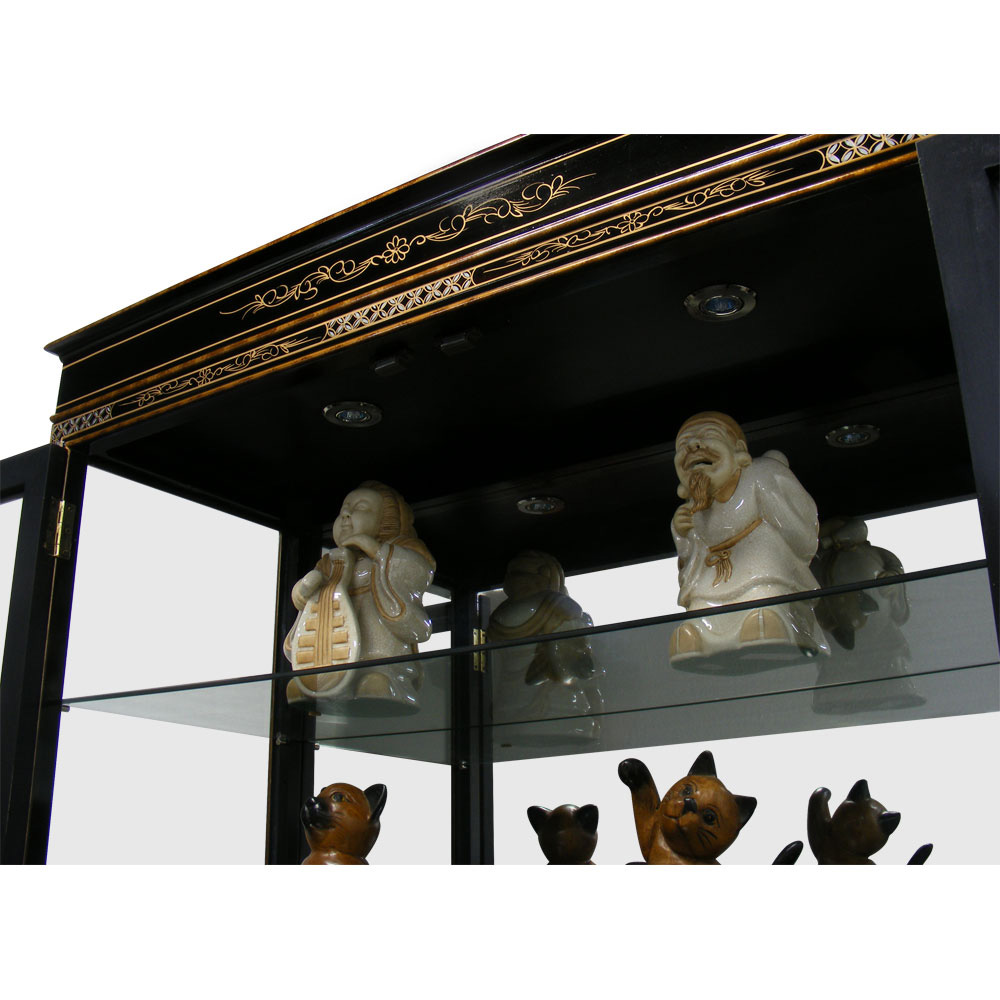 Black Lacquer Curio Cabinet with Soap Stone Lady Design