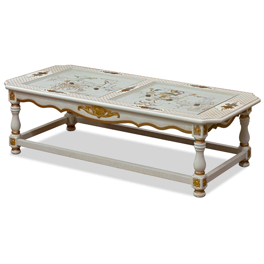 White Lacquer Mother of Pearl Asian Coffee Table
