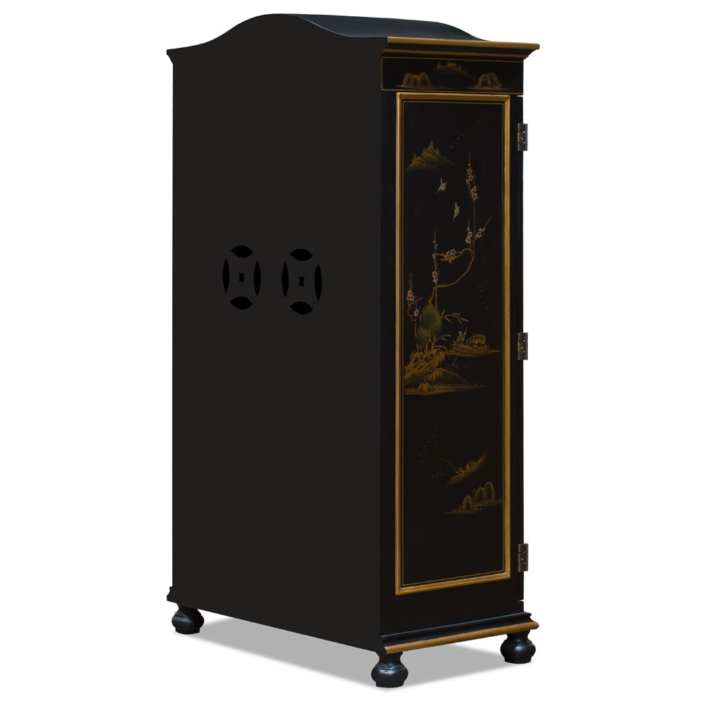 Hand Painted Chinoiserie Scenery Motif Oriental Armoire