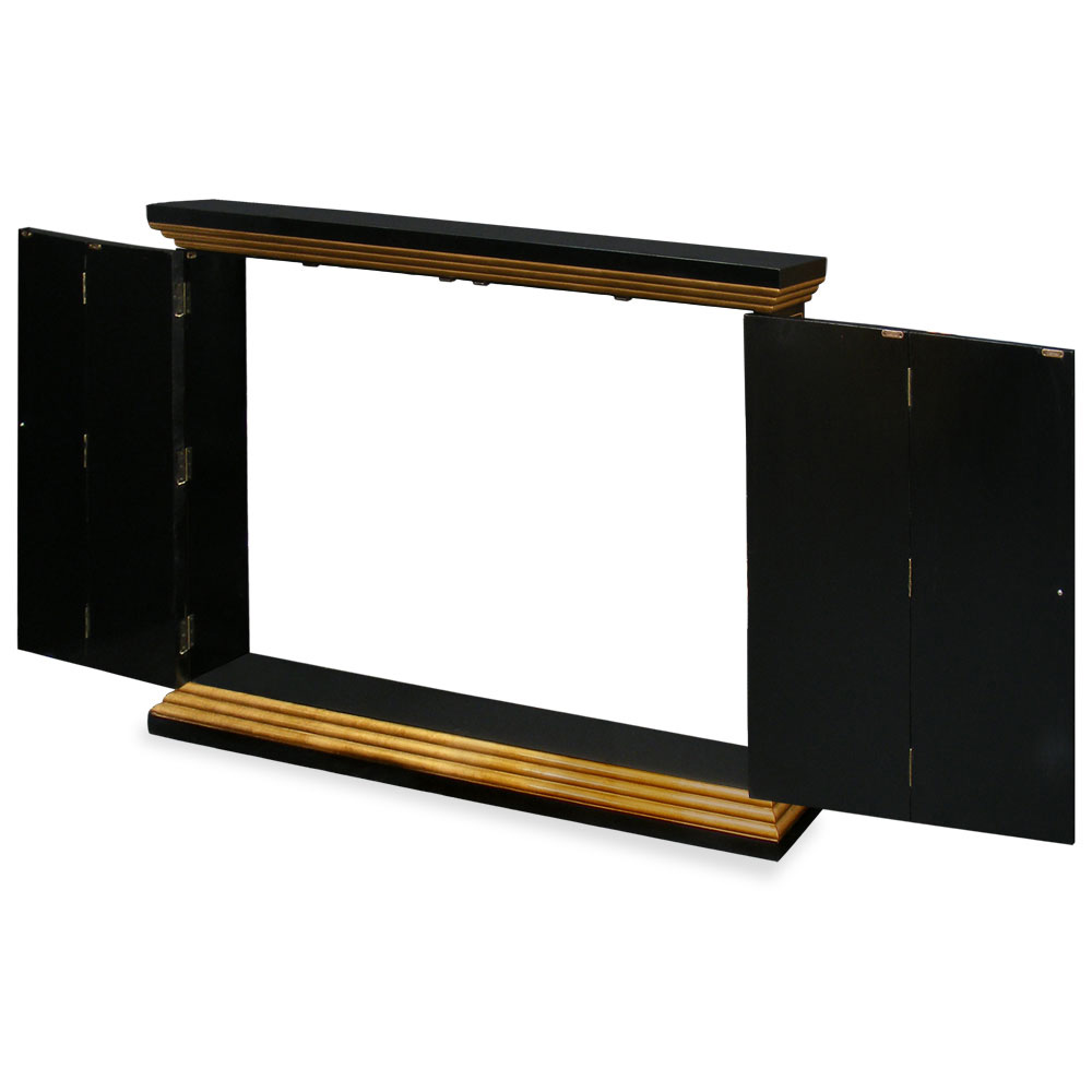 Black Lacquer Maidens Motif Wall TV Cabinet