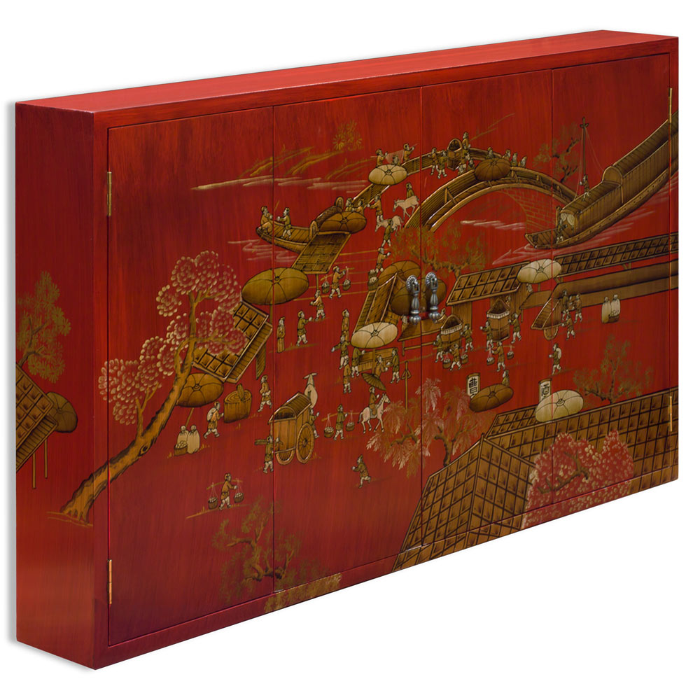 Chinoiserie Spring Festival Wall Media Cabinet