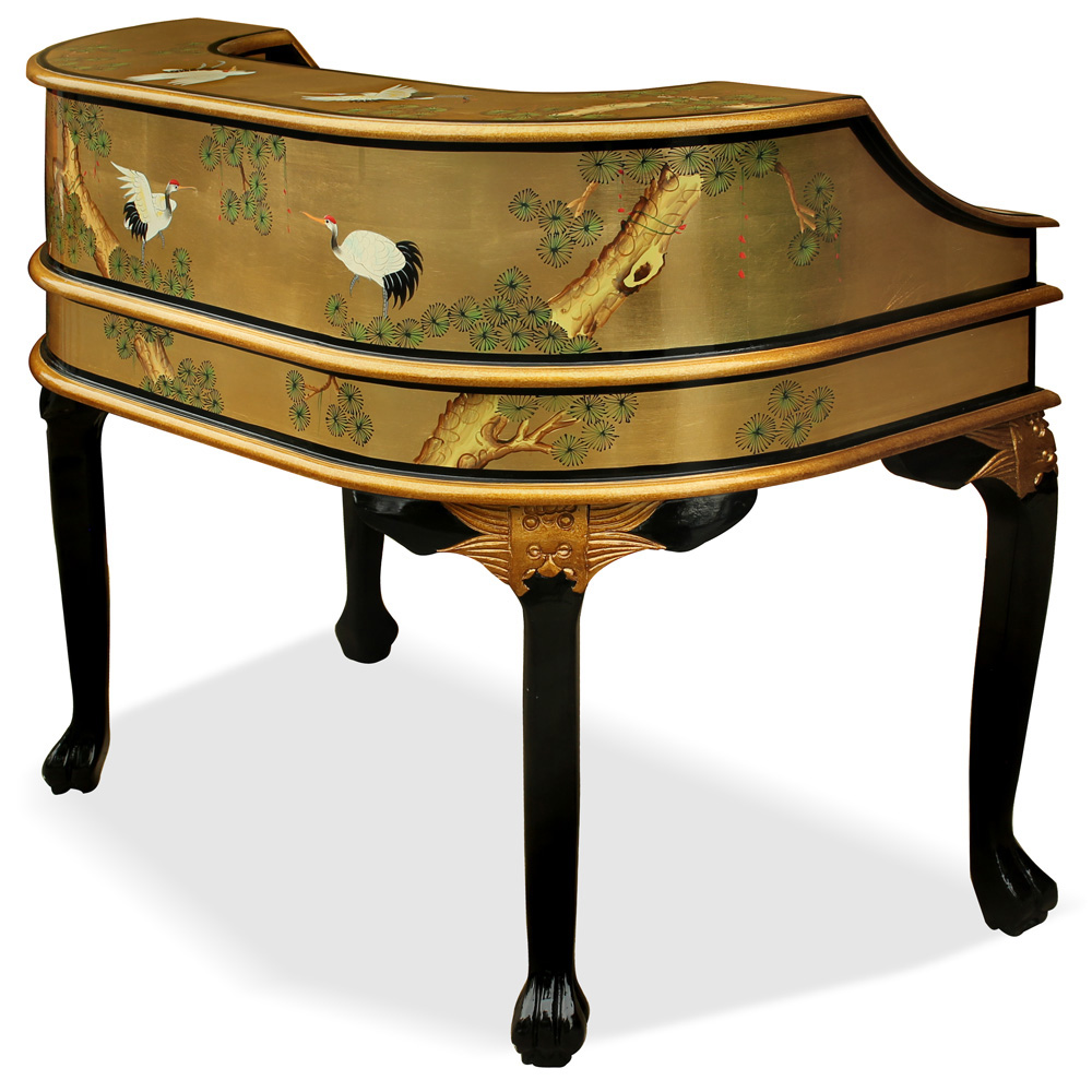 Gold Leaf Crane Harpsichord Style Oriental Desk Set
