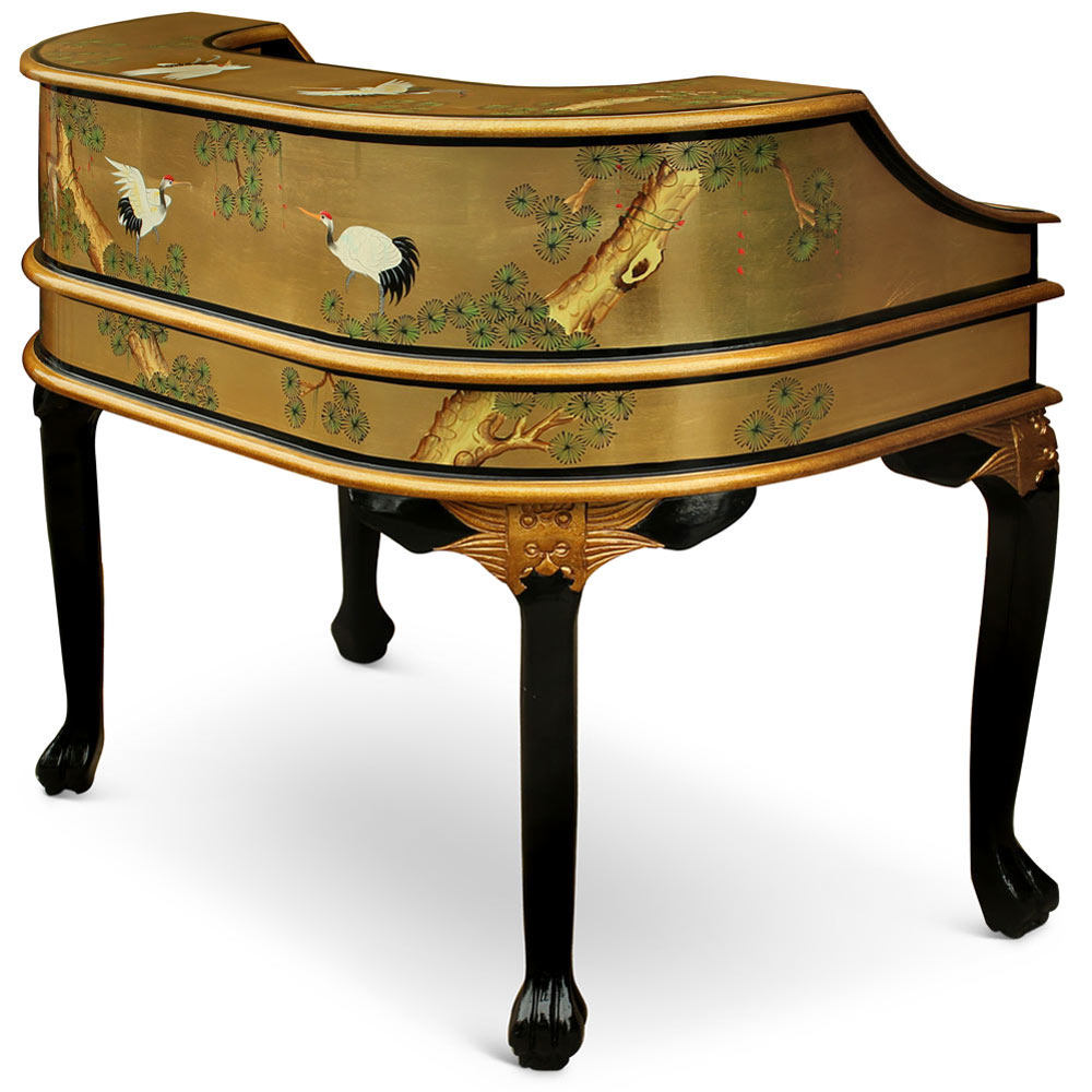 Gold Leaf Crane Harpsichord Style Oriental Desk Set