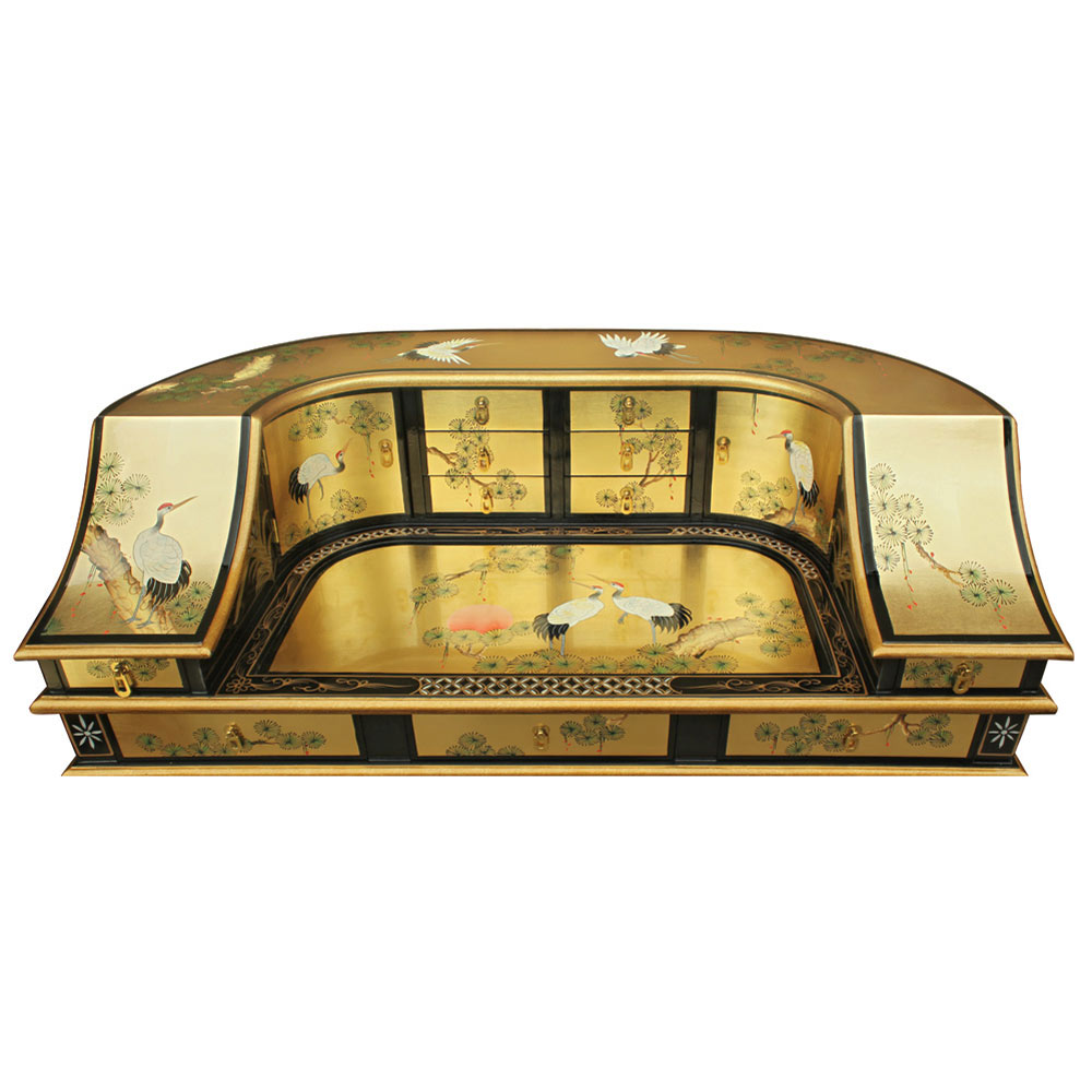 Gold Leaf Crane Harpsichord Style Oriental Desk Set