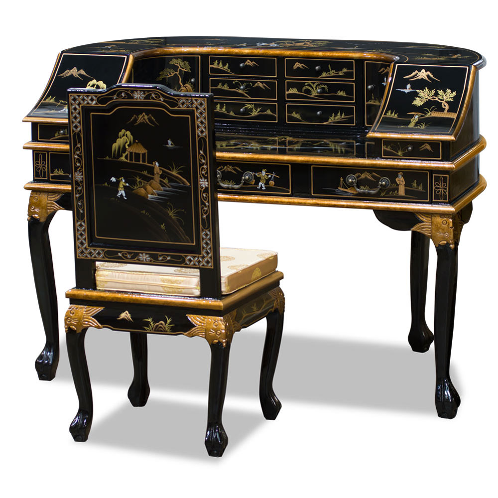 Chinoiserie Scenery Harpsichord Style Oriental Desk Set