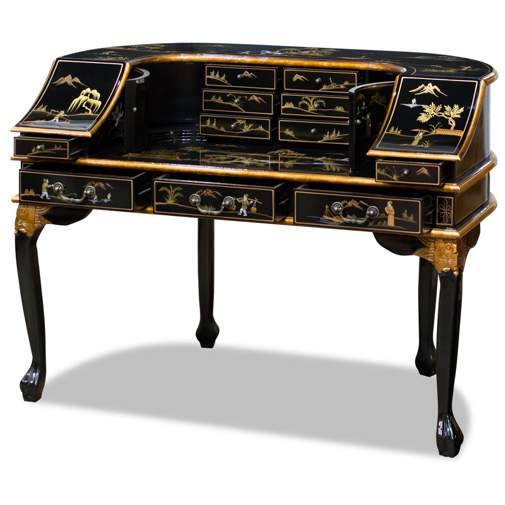 Chinoiserie Scenery Harpsichord Style Oriental Desk Set