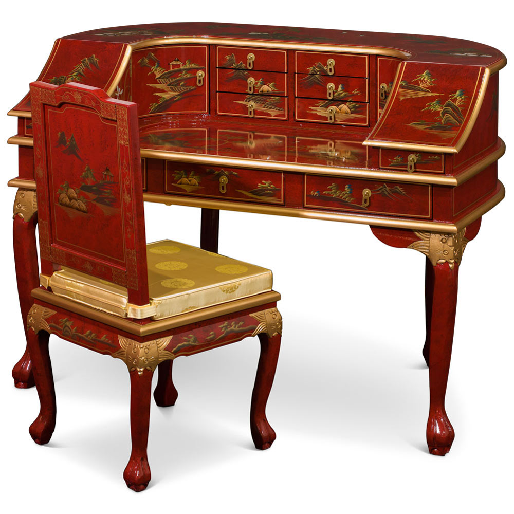 Chinoiserie Scenery Harpsichord Style Oriental Desk Set