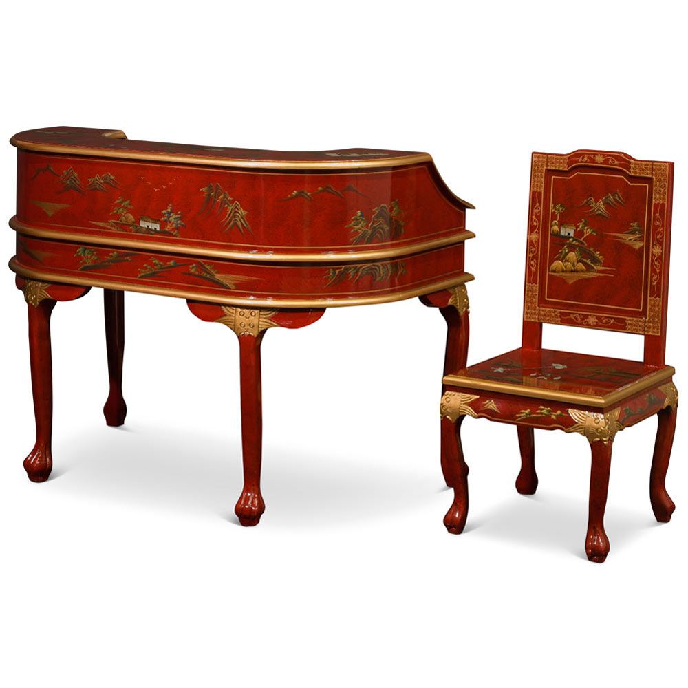 Chinoiserie Scenery Harpsichord Style Oriental Desk Set