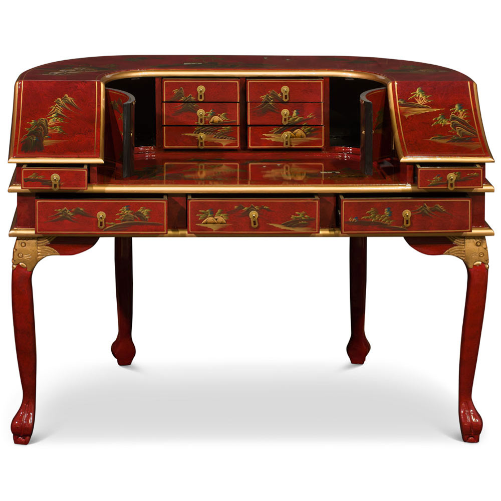 Chinoiserie Scenery Harpsichord Style Oriental Desk Set