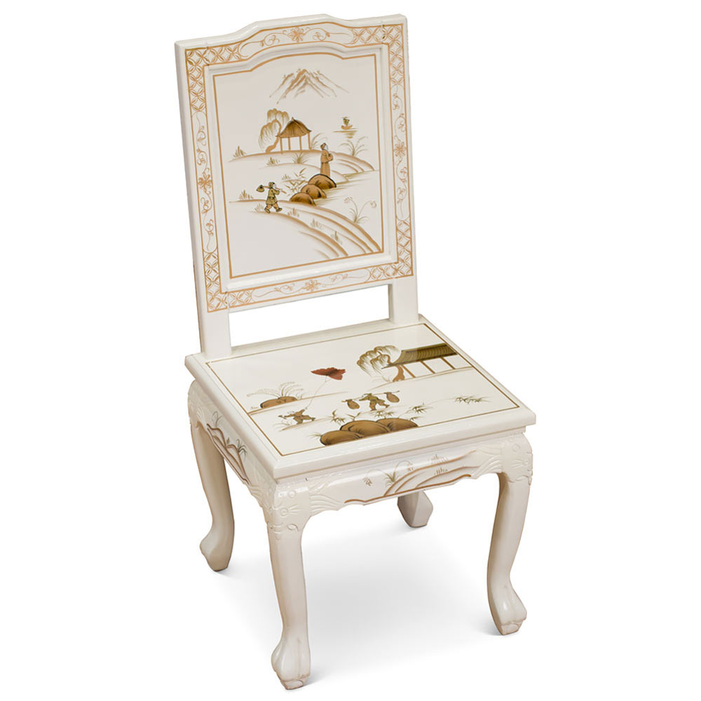 White Lacquer Chinoiserie Harpsichord Style Oriental Desk Set