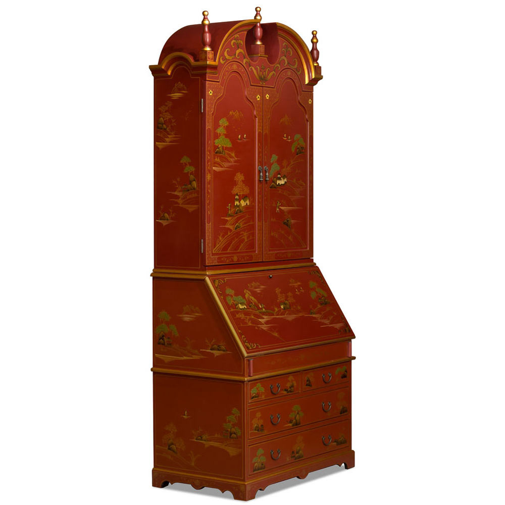 Chinoiserie Scenery French Motif Oriental Secretaire Desk - with FREE Inside Delivery