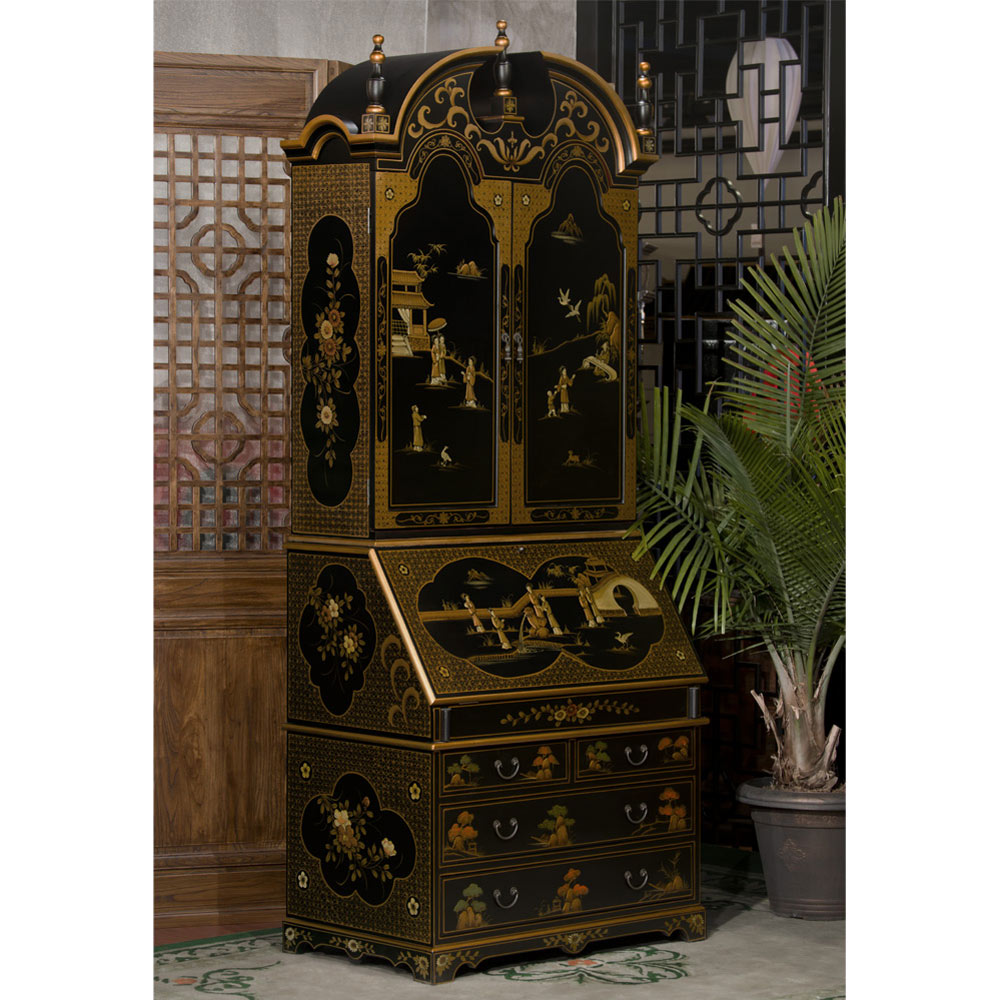 Chinoiserie Scenery French Motif Oriental Secretary Desk - with FREE Inside Delivery