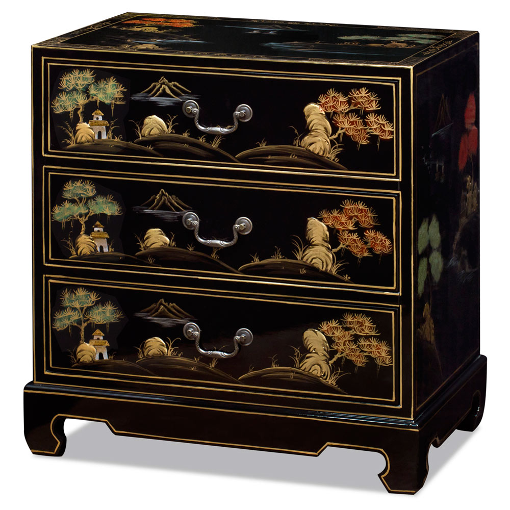 Black Lacquer Chinoiserie Scenery Motif Chest | China ...