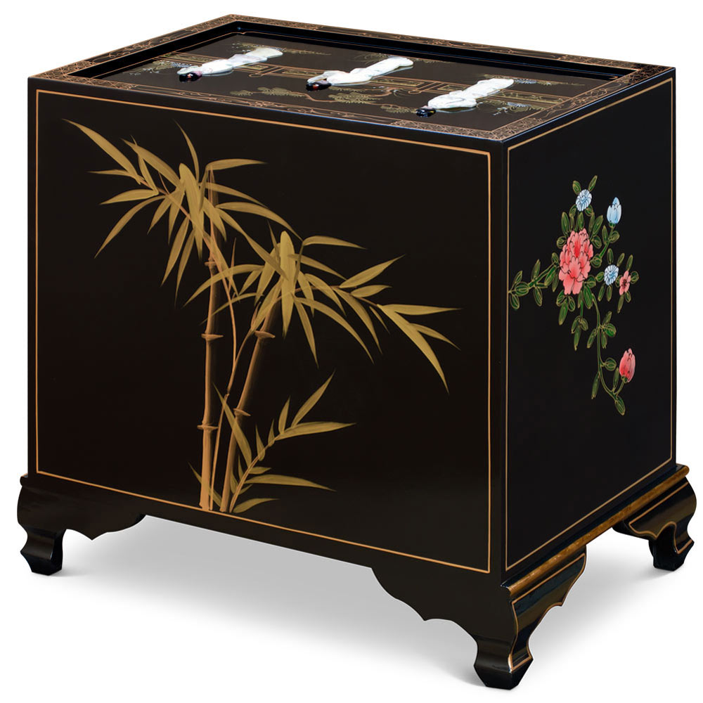 Black Lacquer Mother of Pearl Oriental Accent Cabinet