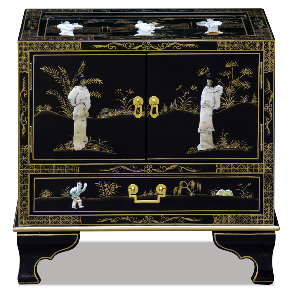 Black Lacquer Mother of Pearl Accent Cabinet