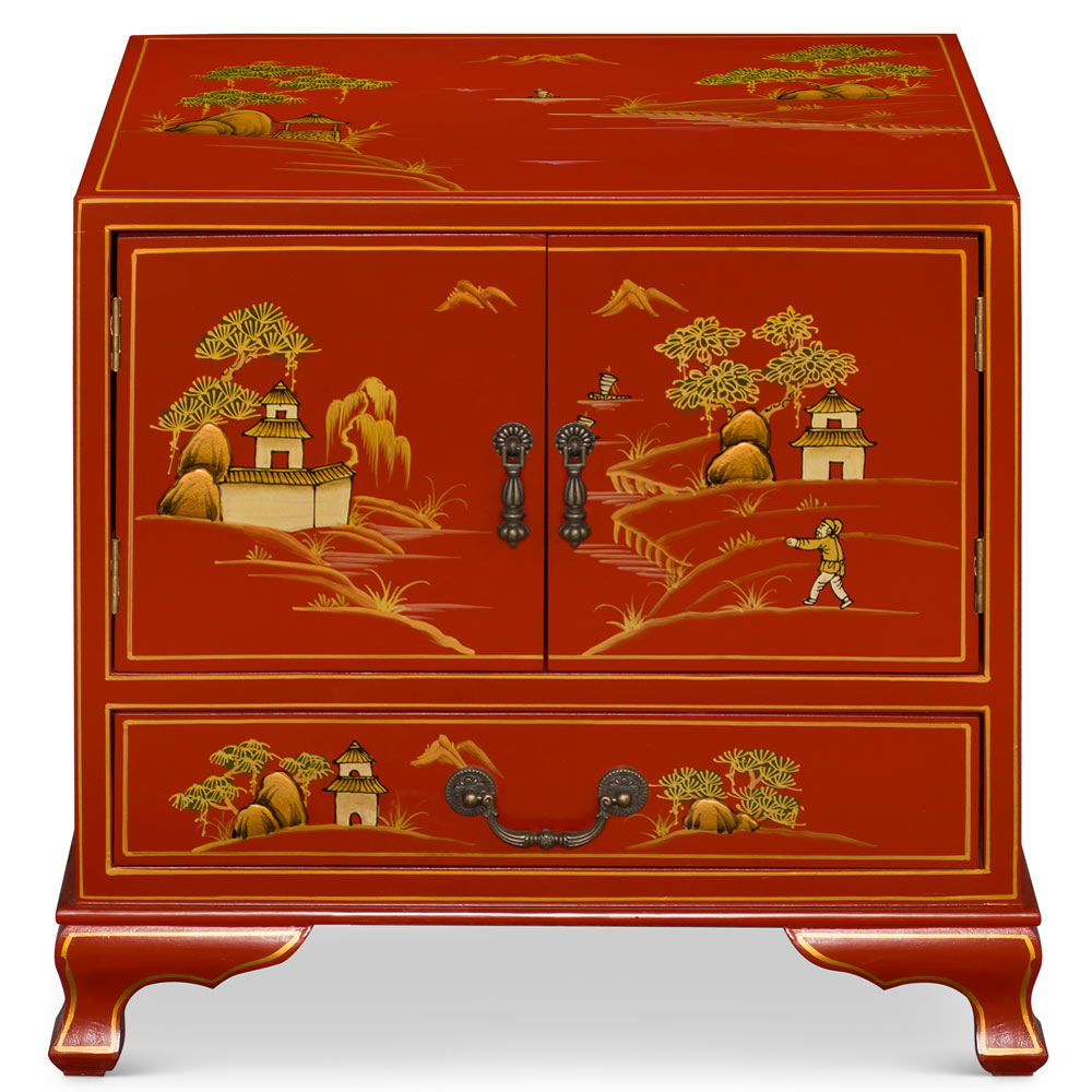 Chinoiserie Scenery Motif Oriental Accent Cabinet