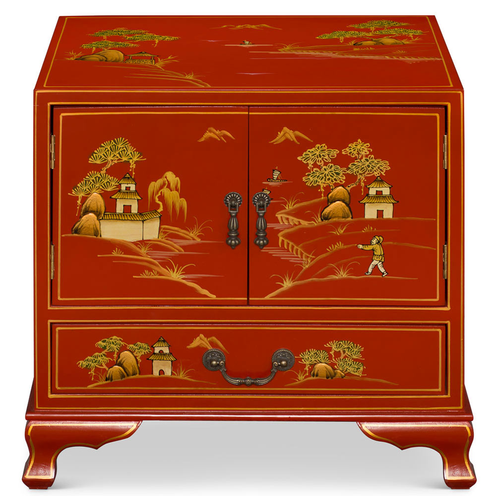 Chinoiserie Scenery Motif Oriental Accent Cabinet