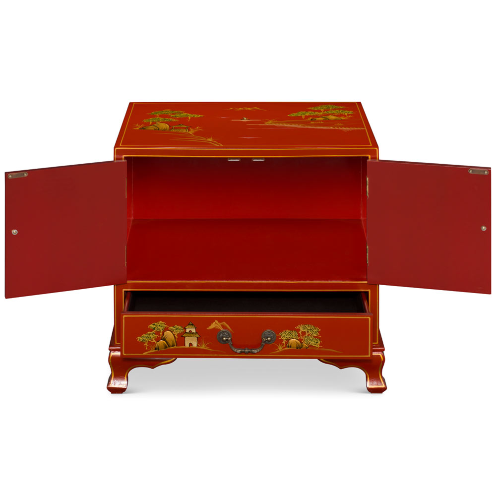 Chinoiserie Scenery Motif Oriental Accent Cabinet