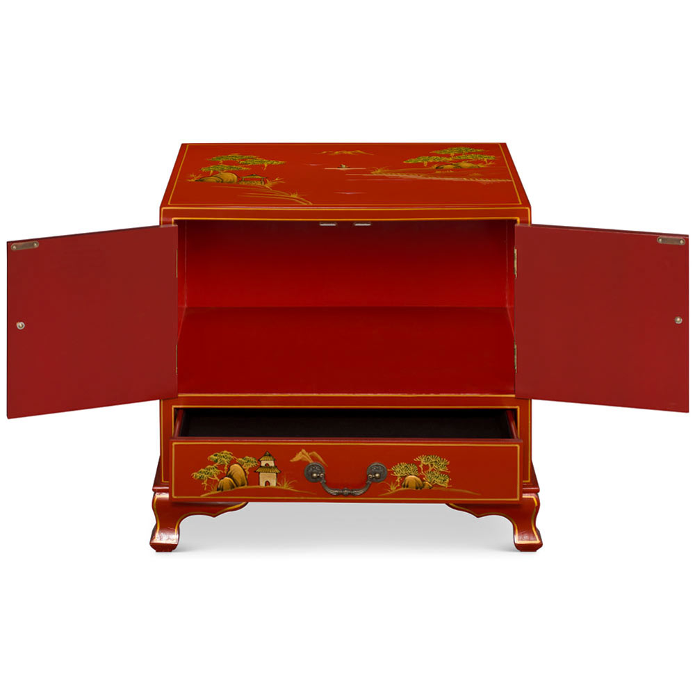 Chinoiserie Scenery Motif Oriental Accent Cabinet