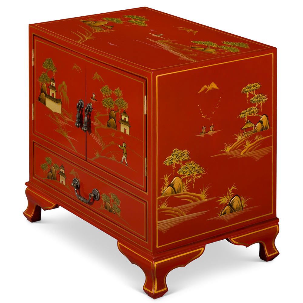 Chinoiserie Scenery Motif Oriental Accent Cabinet