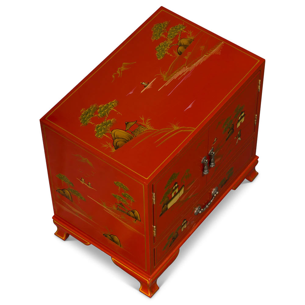 Chinoiserie Scenery Motif Oriental Accent Cabinet