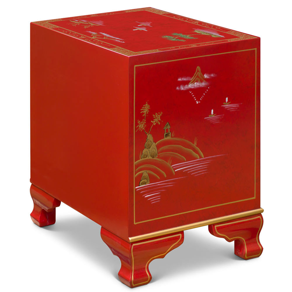 Hand Painted Chinoiseries Scenery Motif Oriental Accent Cabinet