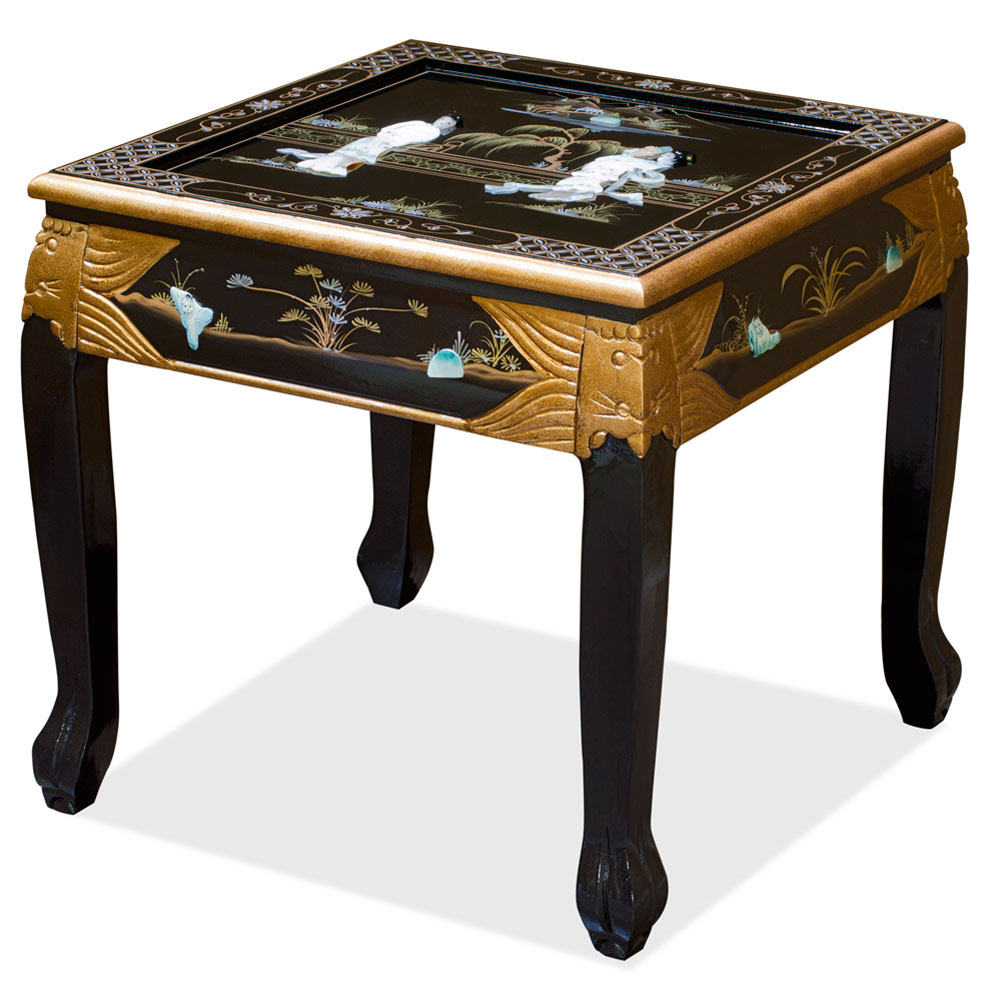 Black Lacquer Mother of Pearl Asian Accent Table