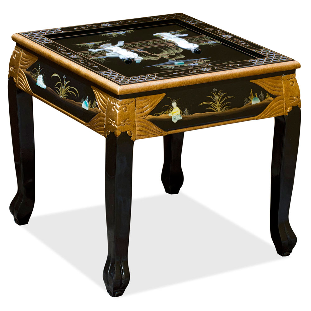 Black Lacquer Mother of Pearl Asian Accent Table