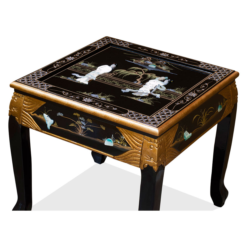 Black Lacquer Mother of Pearl Asian Accent Table