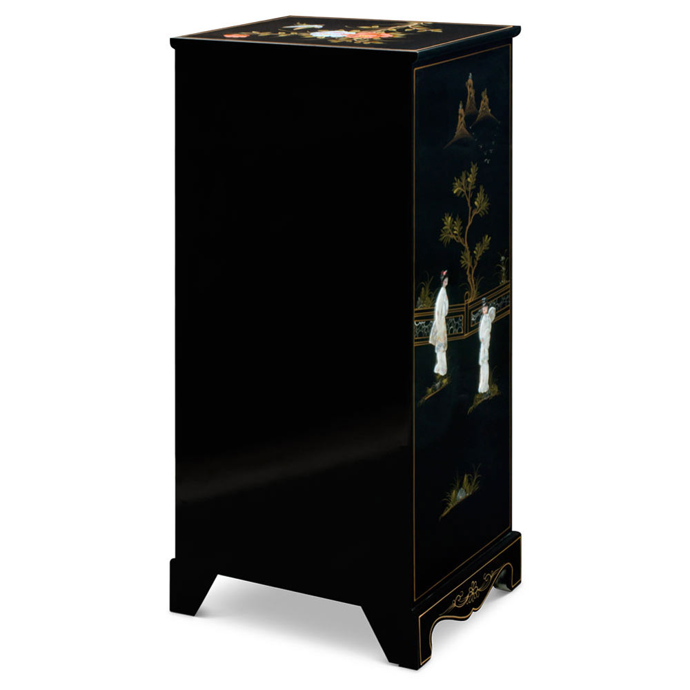 Black Lacquer Mother of Pearl 3 Drawer Oriental File Cabinet