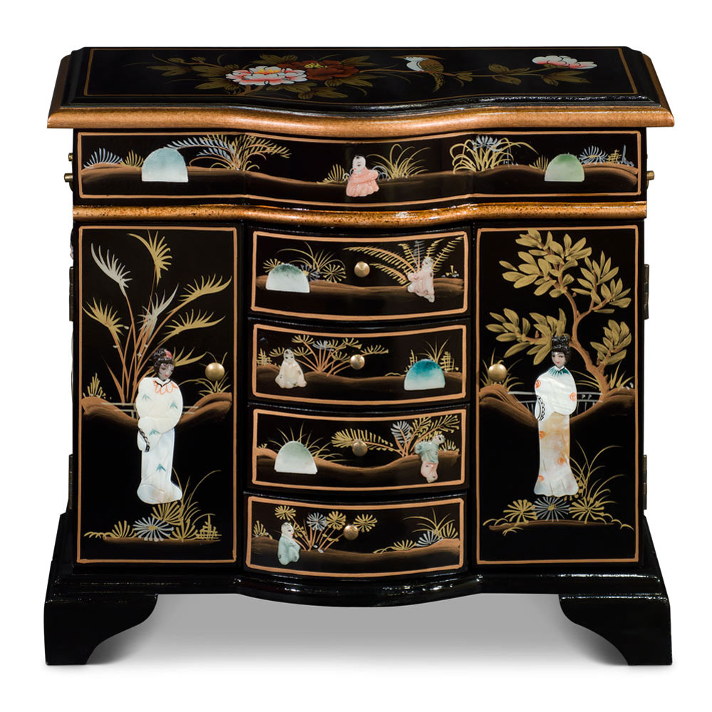 Black Lacquer Mother of Pearl Motif Shan-Shan Jewelry Chest