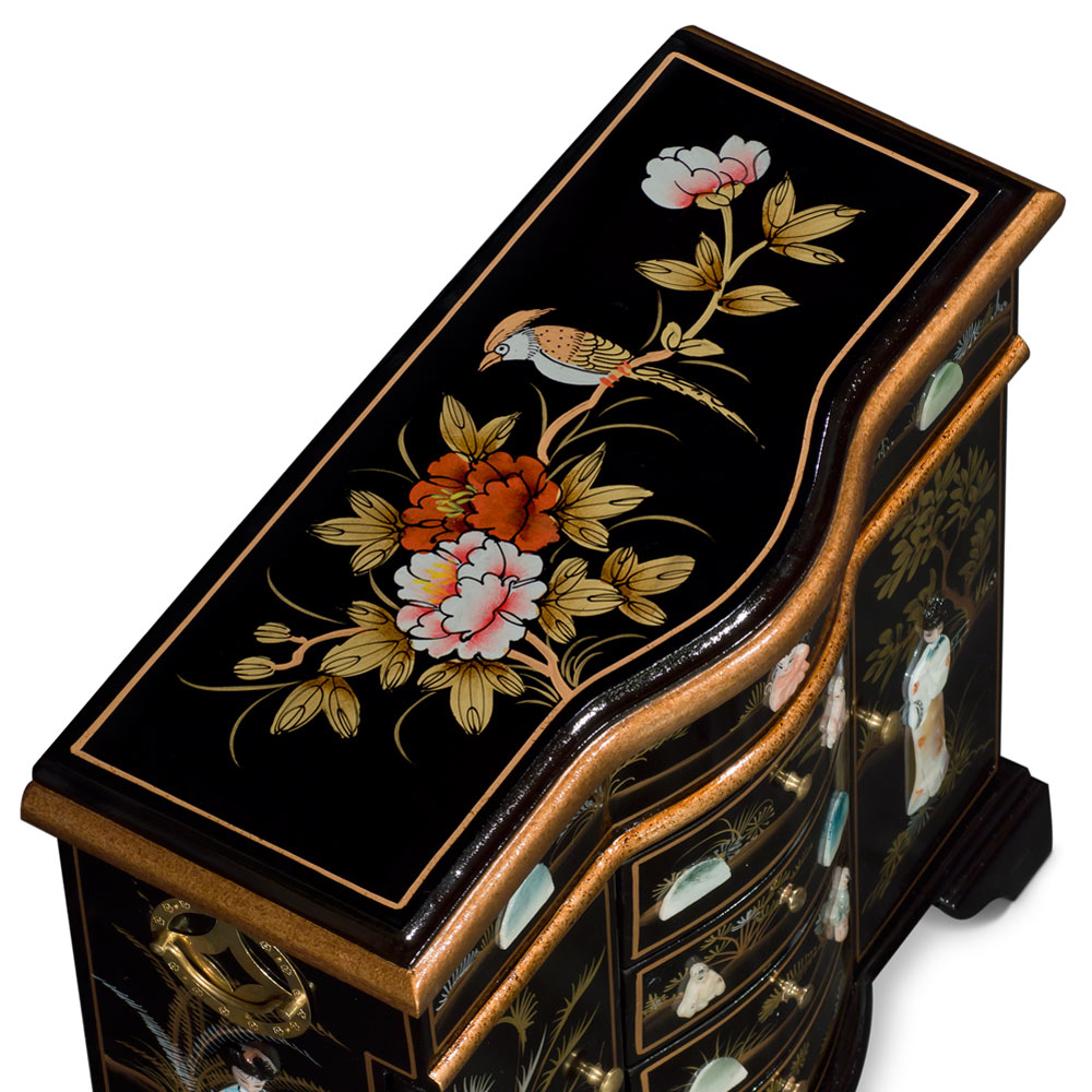 Black Lacquer Mother of Pearl Motif Shan-Shan Jewelry Chest
