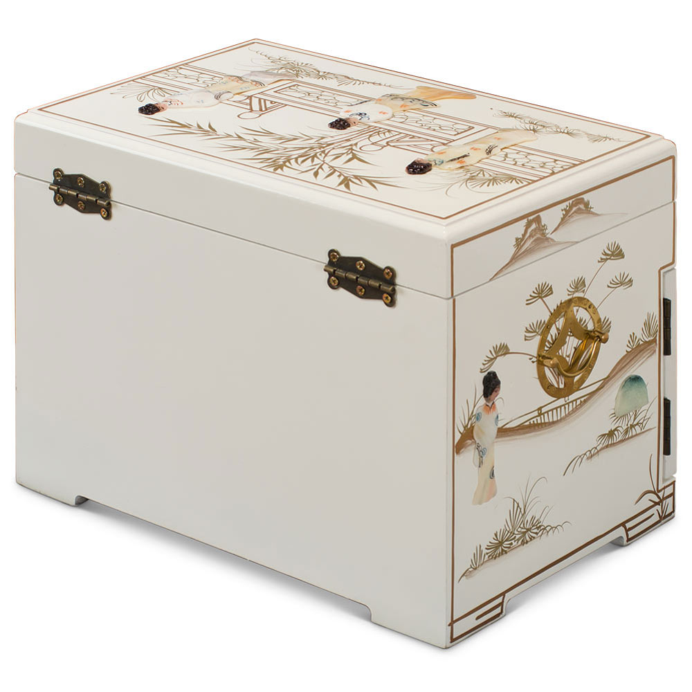 White Lacquer Mother of Pearl Chinese Jewelry Box