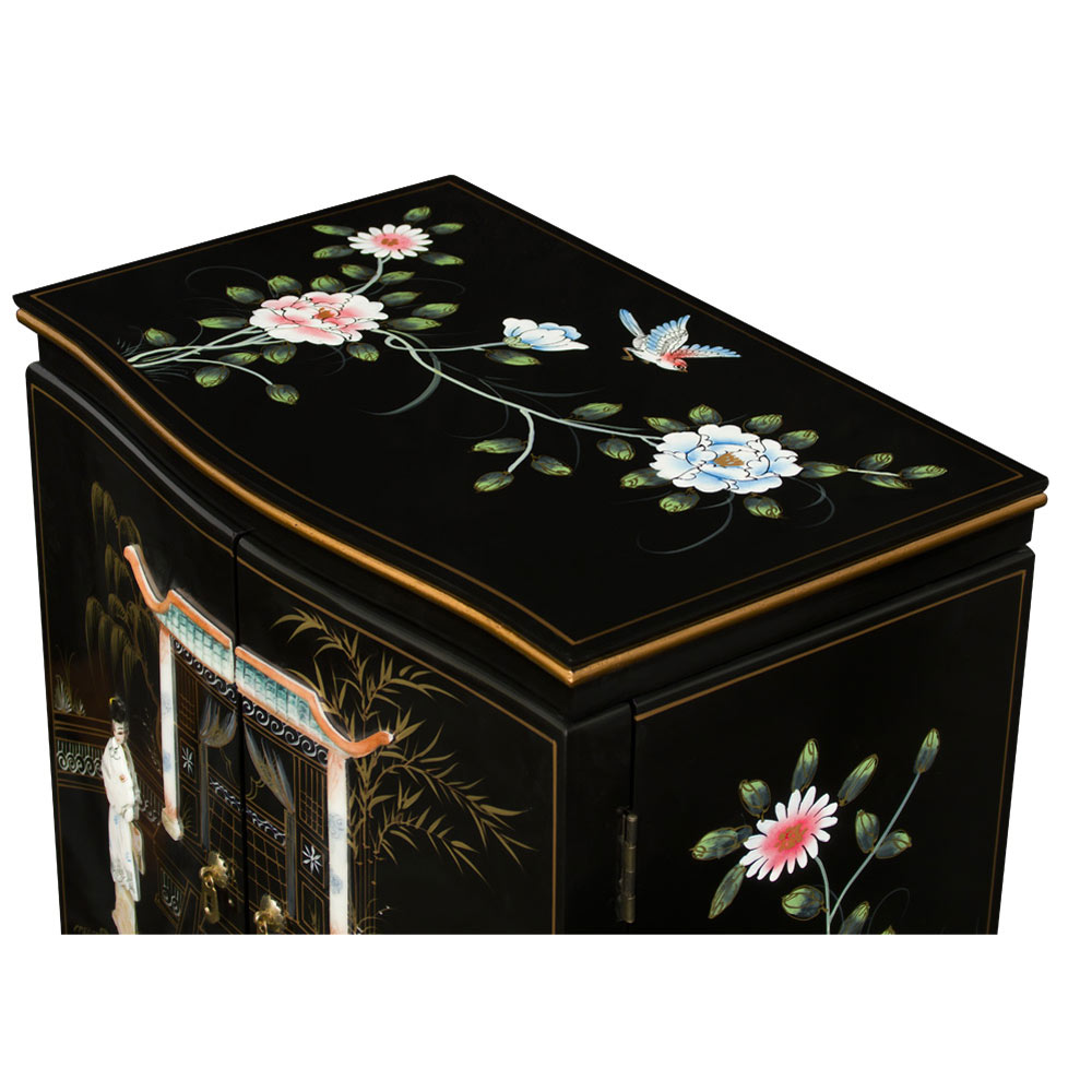 Black Lacquer Mother of Pearl Chinese Jewelry Armoire