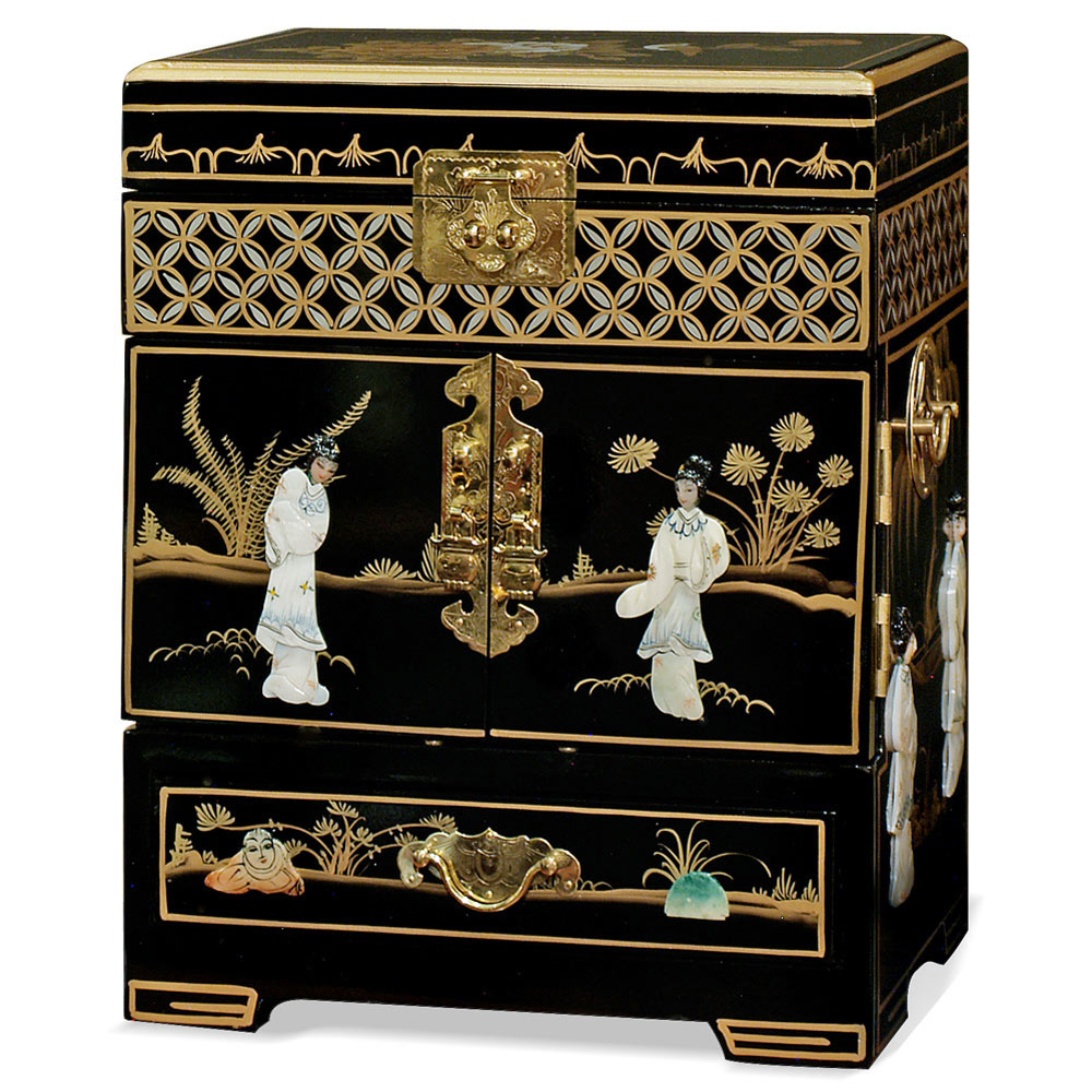 Black Lacquer Mother of Pearl Petite Chinese Jewelry Chest