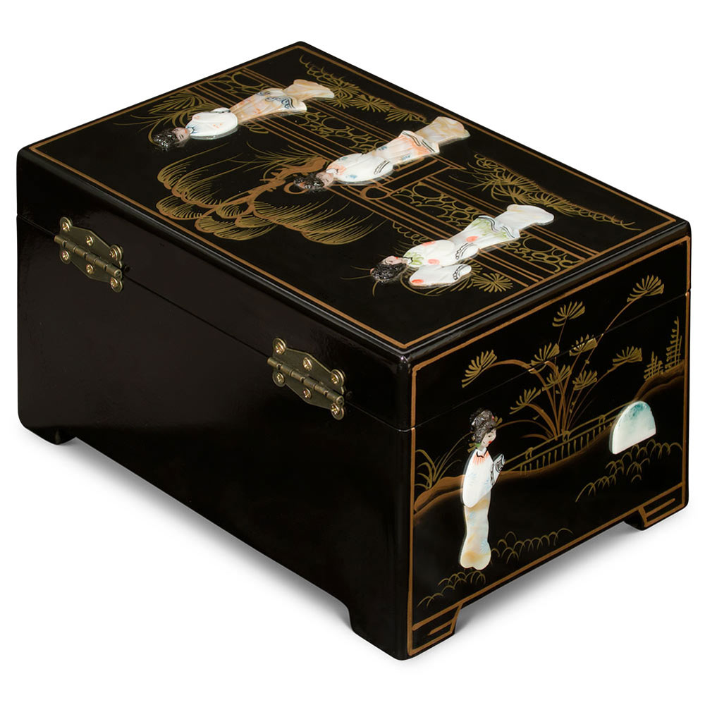 Black Lacquer Mother of Pearl Chinese Jewelry Box