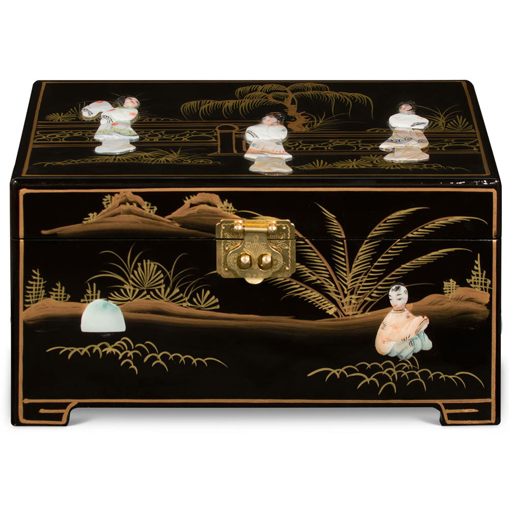 Black Lacquer Mother of Pearl Chinese Jewelry Box