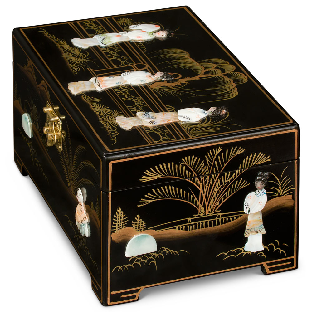Black Lacquer Mother of Pearl Chinese Jewelry Box