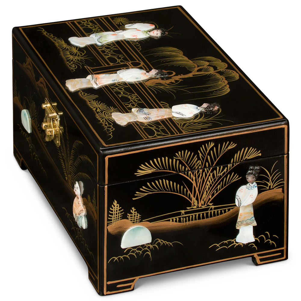 Black Lacquer Mother of Pearl Chinese Jewelry Box